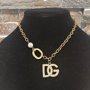 Gold Chain Necklace with Upcycled D & G Pearl charm.